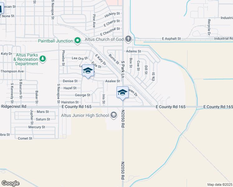 map of restaurants, bars, coffee shops, grocery stores, and more near 1501 South Park Lane in Altus