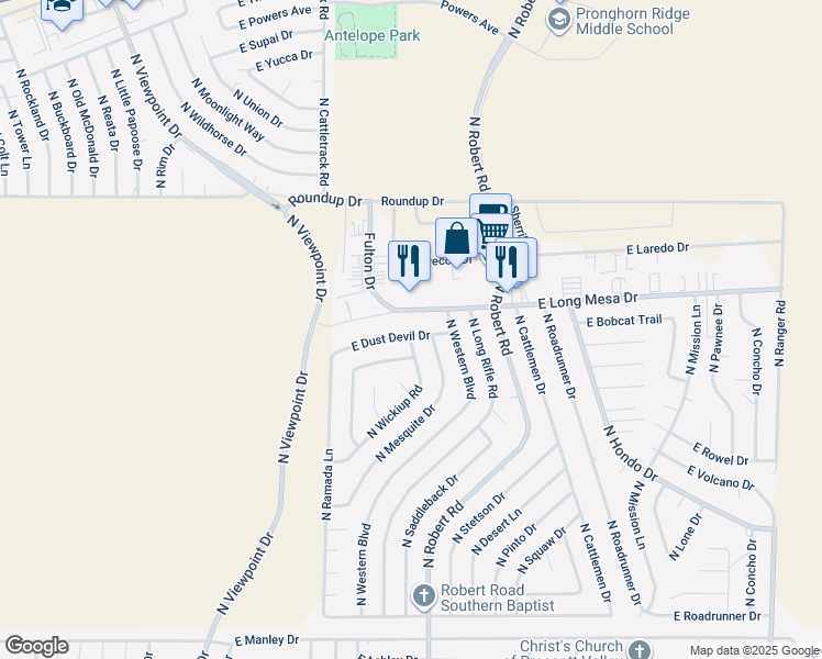 map of restaurants, bars, coffee shops, grocery stores, and more near 8160 East Dust Devil Drive in Prescott Valley
