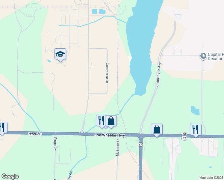 map of restaurants, bars, coffee shops, grocery stores, and more near 1302 Commerce Drive in Decatur
