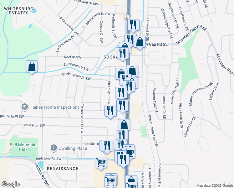 map of restaurants, bars, coffee shops, grocery stores, and more near 11120 Memorial Parkway Southwest in Huntsville