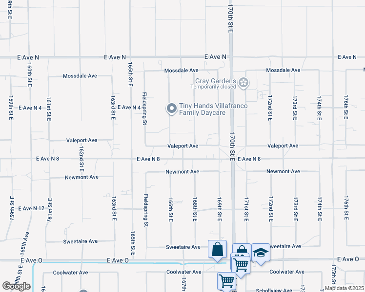 map of restaurants, bars, coffee shops, grocery stores, and more near Valeport Avenue in Lake Los Angeles