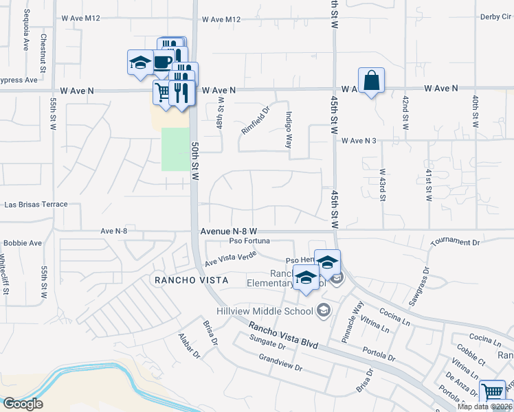 map of restaurants, bars, coffee shops, grocery stores, and more near 40902 Granite Street in Palmdale