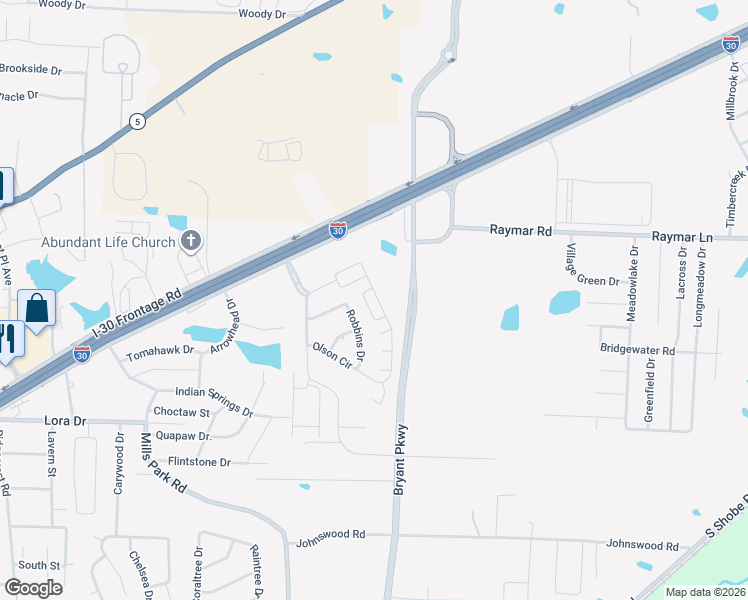 map of restaurants, bars, coffee shops, grocery stores, and more near 3393 Garden Club Drive in Bryant