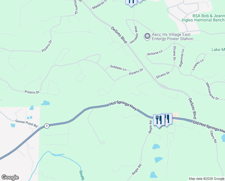 map of restaurants, bars, coffee shops, grocery stores, and more near 9 Vencedor Way in Hot Springs Village