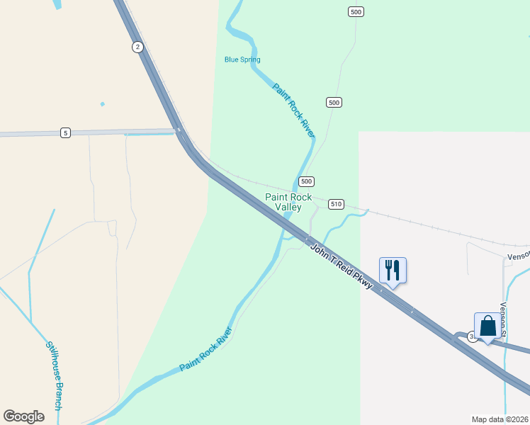 map of restaurants, bars, coffee shops, grocery stores, and more near John T Reid Parkway in Woodville