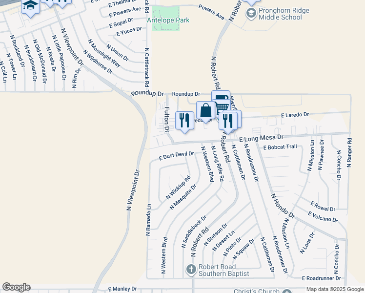 map of restaurants, bars, coffee shops, grocery stores, and more near 8160 East Dust Devil Drive in Prescott Valley