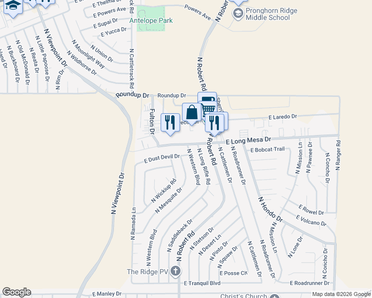 map of restaurants, bars, coffee shops, grocery stores, and more near 5700 North Western Boulevard in Prescott Valley
