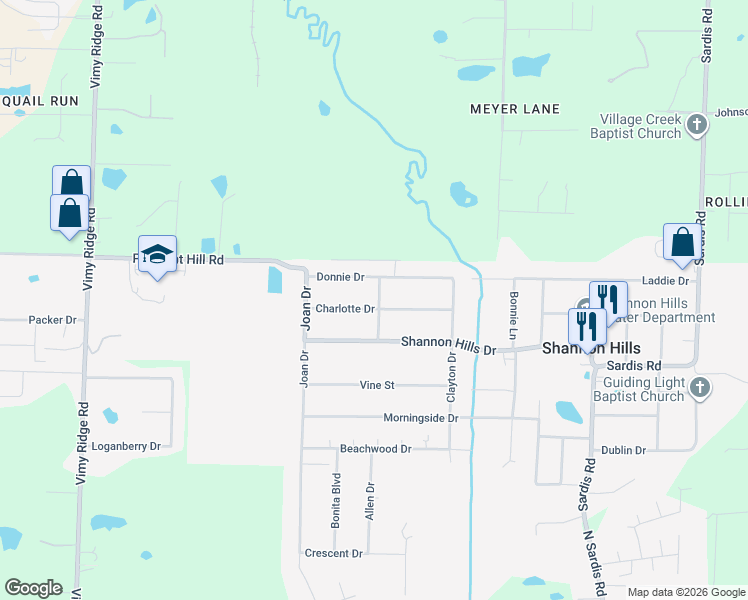 map of restaurants, bars, coffee shops, grocery stores, and more near 11209 Allen Drive in Shannon Hills