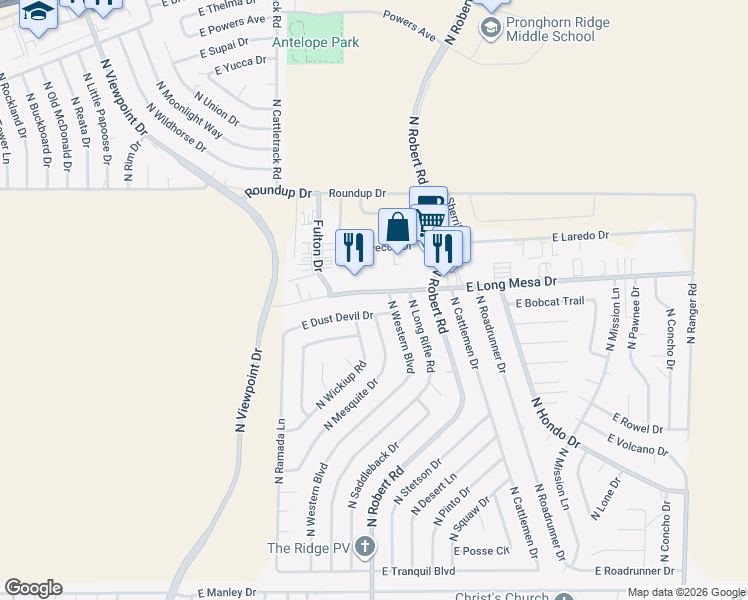 map of restaurants, bars, coffee shops, grocery stores, and more near 5640 North Western Boulevard in Prescott Valley