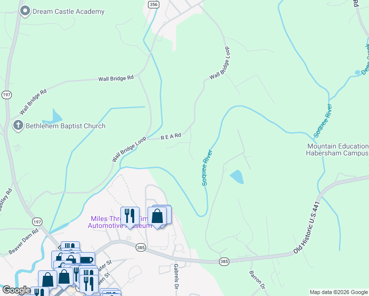 map of restaurants, bars, coffee shops, grocery stores, and more near 173 Farm Hill Drive in Clarkesville