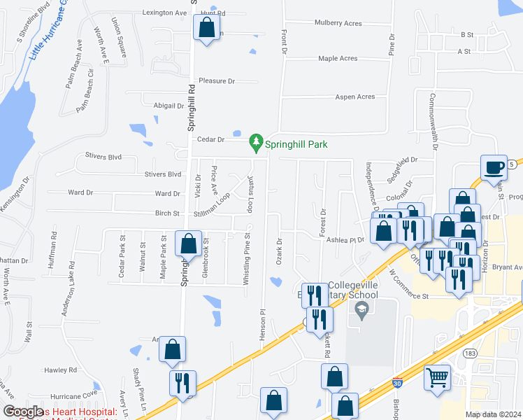 map of restaurants, bars, coffee shops, grocery stores, and more near 3321 Henson Place in Bryant