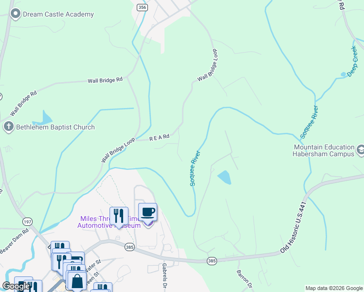 map of restaurants, bars, coffee shops, grocery stores, and more near 173 Farm Hill Drive in Clarkesville