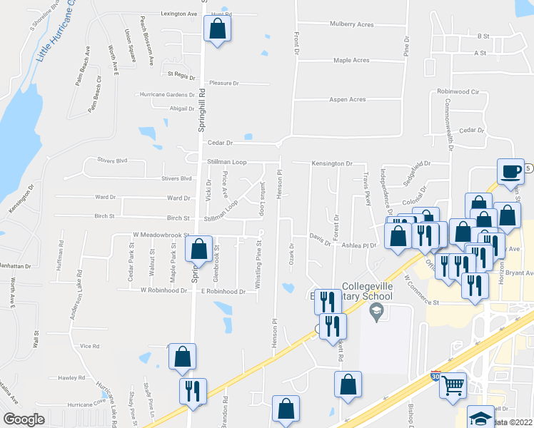 map of restaurants, bars, coffee shops, grocery stores, and more near 2120 Justus Loop in Bryant