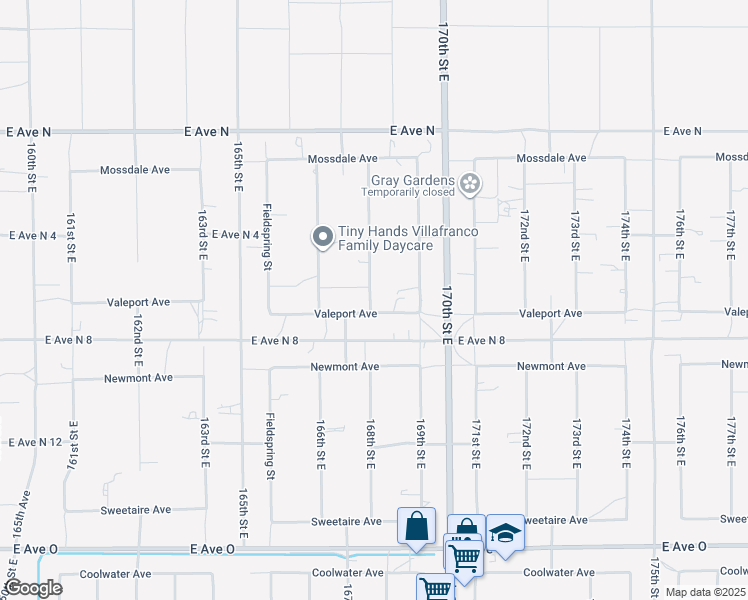 map of restaurants, bars, coffee shops, grocery stores, and more near 40912 168th Street East in Lancaster