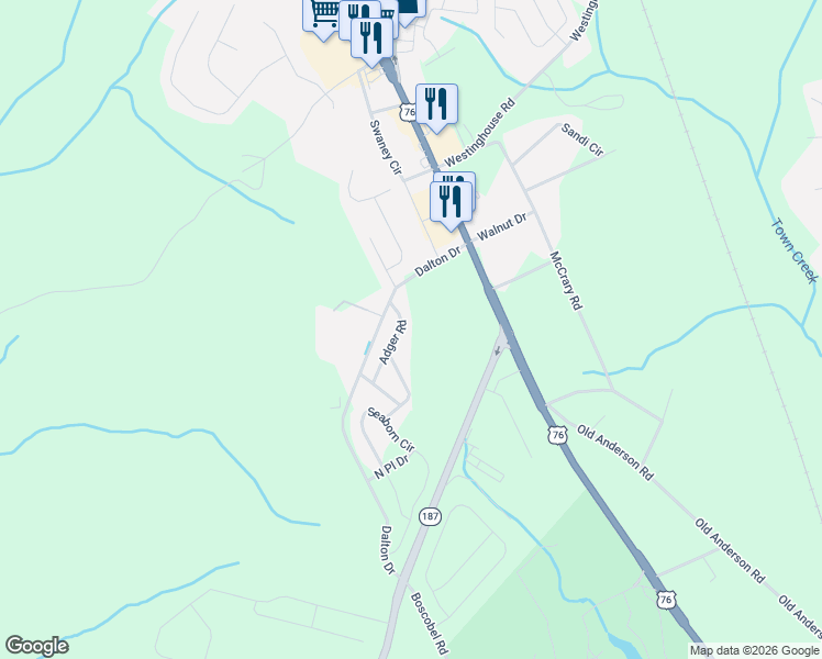 map of restaurants, bars, coffee shops, grocery stores, and more near 101 Printers Street in Pendleton