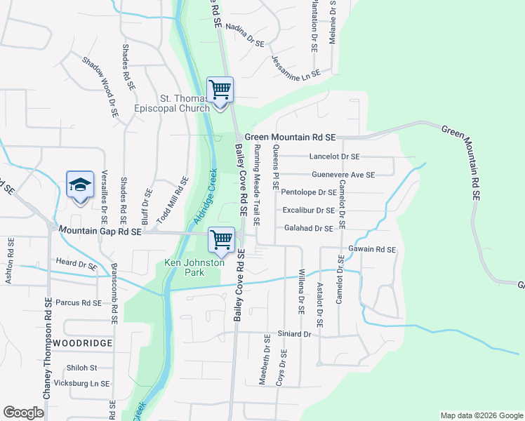 map of restaurants, bars, coffee shops, grocery stores, and more near 12021 Running Meade Trail Southeast in Huntsville