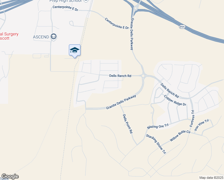map of restaurants, bars, coffee shops, grocery stores, and more near 5250 Vista Overlook Trail in Prescott