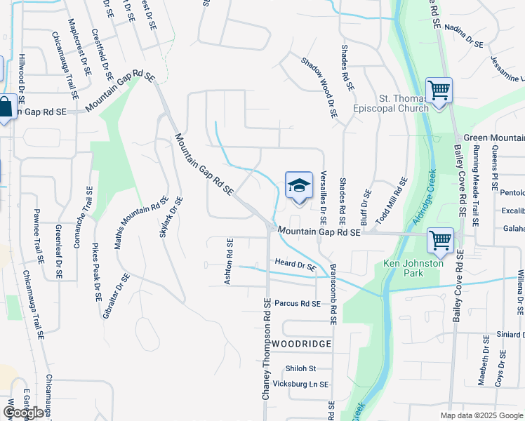 map of restaurants, bars, coffee shops, grocery stores, and more near 706 Royce Circle Southeast in Huntsville