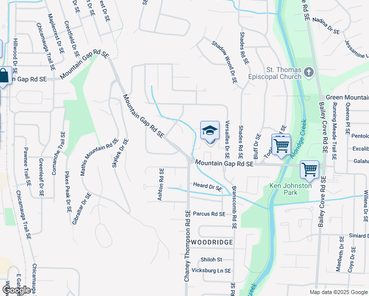 map of restaurants, bars, coffee shops, grocery stores, and more near 706 Royce Circle Southeast in Huntsville