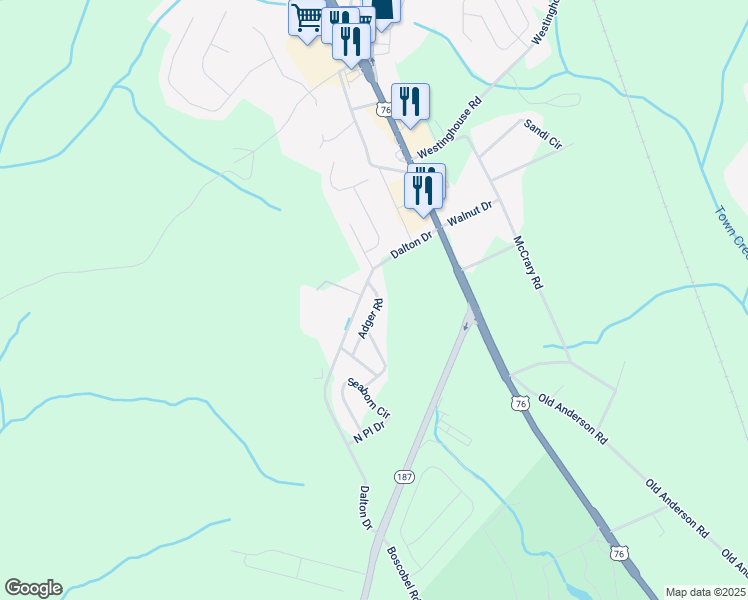 map of restaurants, bars, coffee shops, grocery stores, and more near 101 Printers Street in Pendleton
