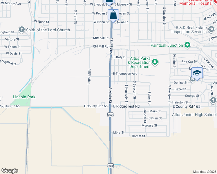 map of restaurants, bars, coffee shops, grocery stores, and more near 1203 South Main Street in Altus