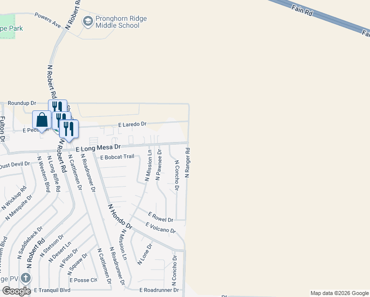 map of restaurants, bars, coffee shops, grocery stores, and more near 5780 North Ranger Road in Prescott Valley
