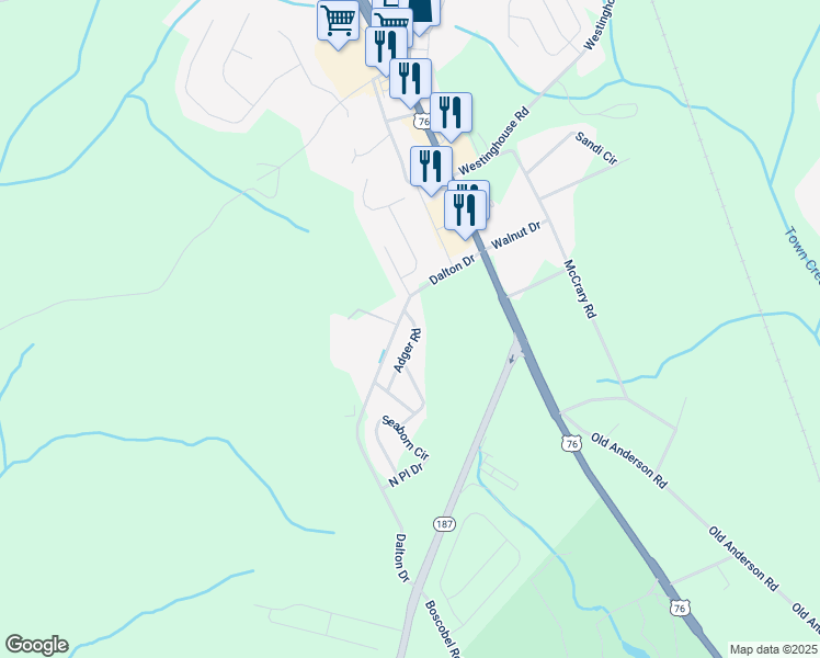 map of restaurants, bars, coffee shops, grocery stores, and more near 101 Printers Street in Pendleton