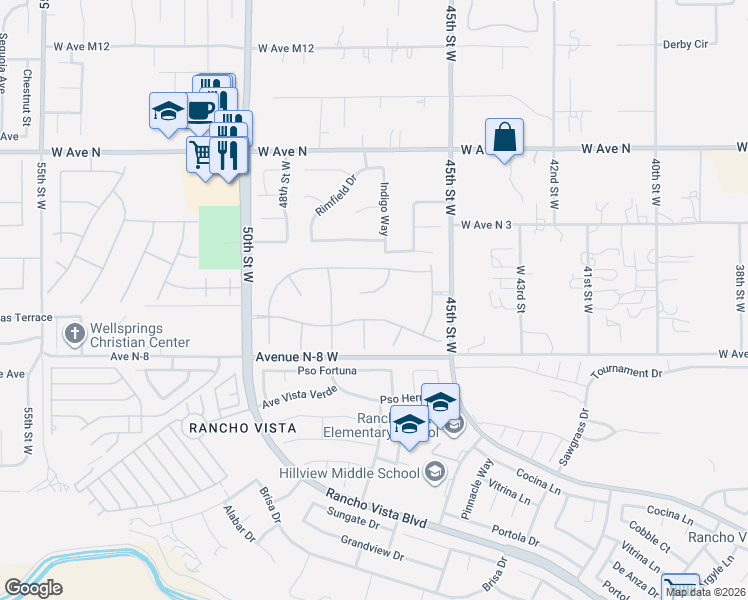map of restaurants, bars, coffee shops, grocery stores, and more near 4645 Starstone Court in Palmdale