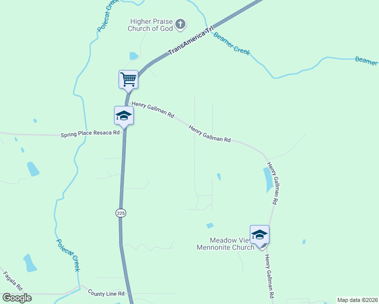 map of restaurants, bars, coffee shops, grocery stores, and more near 105 Rustic View Drive Northwest in Resaca