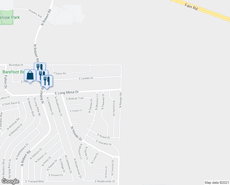 map of restaurants, bars, coffee shops, grocery stores, and more near 8951 East Long Mesa Drive in Prescott Valley