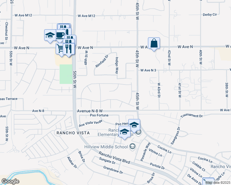 map of restaurants, bars, coffee shops, grocery stores, and more near 4645 Starstone Court in Palmdale