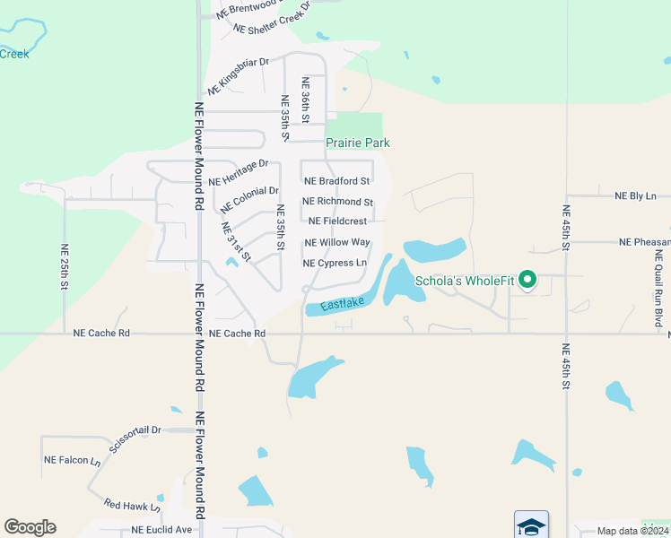map of restaurants, bars, coffee shops, grocery stores, and more near 3705 Northeast Cypress Lane in Lawton