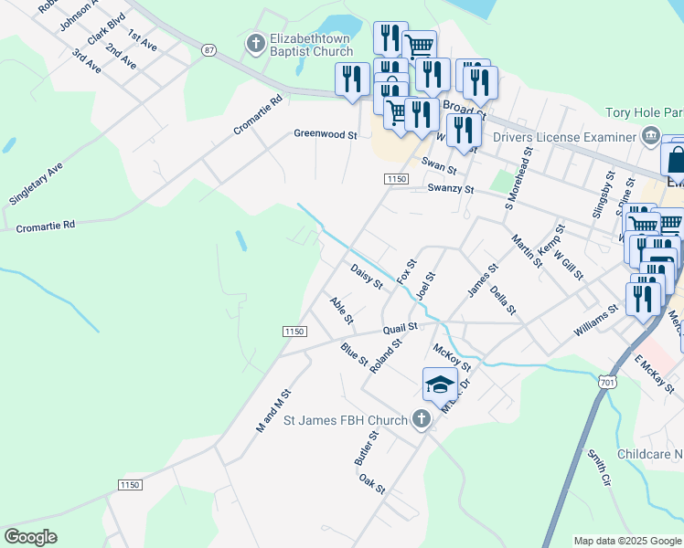 map of restaurants, bars, coffee shops, grocery stores, and more near 503 Old Peanut Road in Elizabethtown