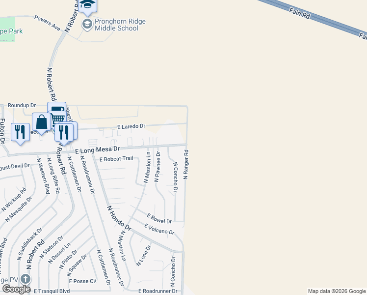 map of restaurants, bars, coffee shops, grocery stores, and more near 5780 North Ranger Road in Prescott Valley