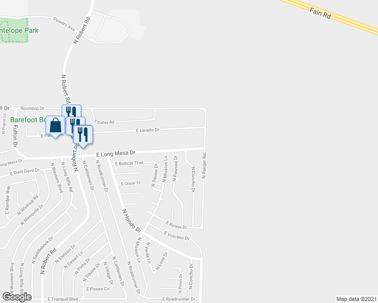 map of restaurants, bars, coffee shops, grocery stores, and more near 8951 East Long Mesa Drive in Prescott Valley