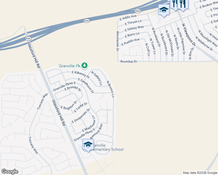 map of restaurants, bars, coffee shops, grocery stores, and more near 5759 Bronco Lane in Prescott Valley