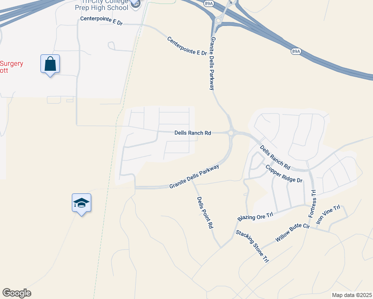 map of restaurants, bars, coffee shops, grocery stores, and more near 5250 Vista Overlook Trail in Prescott