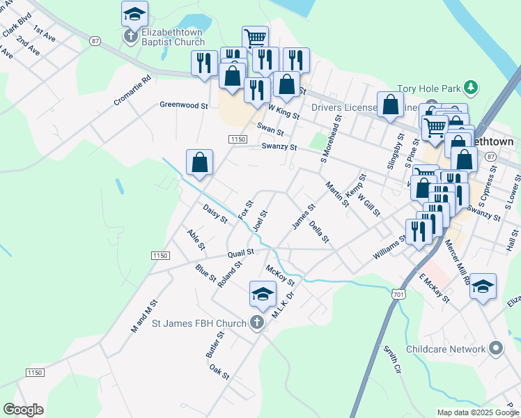 map of restaurants, bars, coffee shops, grocery stores, and more near in Bladenboro