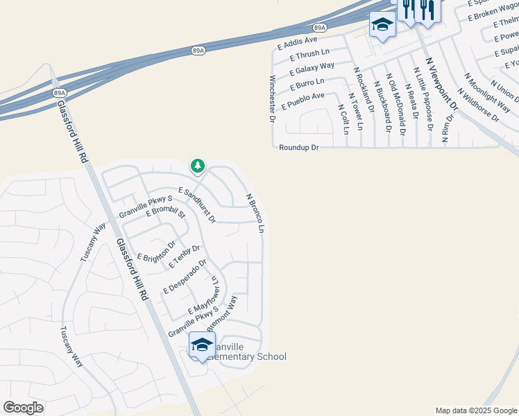 map of restaurants, bars, coffee shops, grocery stores, and more near 5759 Bronco Lane in Prescott Valley
