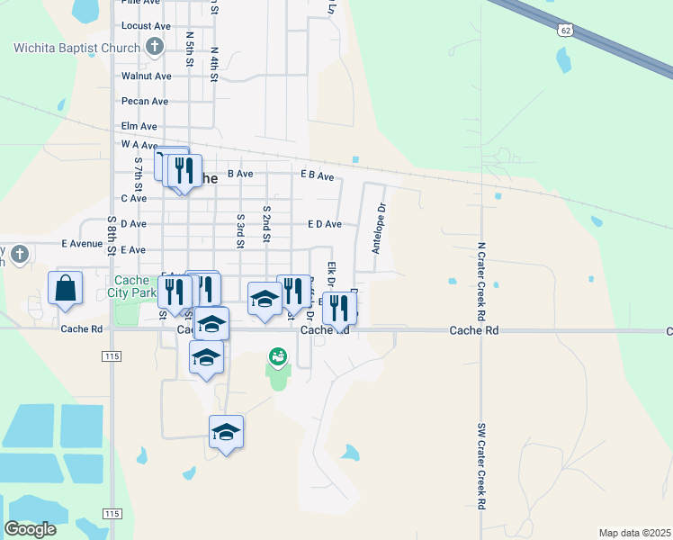 map of restaurants, bars, coffee shops, grocery stores, and more near 113 Elk Drive in Cache