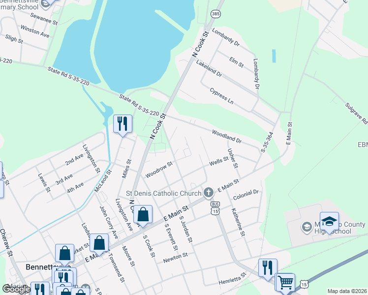 map of restaurants, bars, coffee shops, grocery stores, and more near 907 Ashe Street in Bennettsville