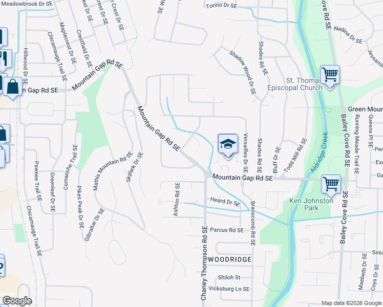 map of restaurants, bars, coffee shops, grocery stores, and more near 706 Royce Circle Southeast in Huntsville