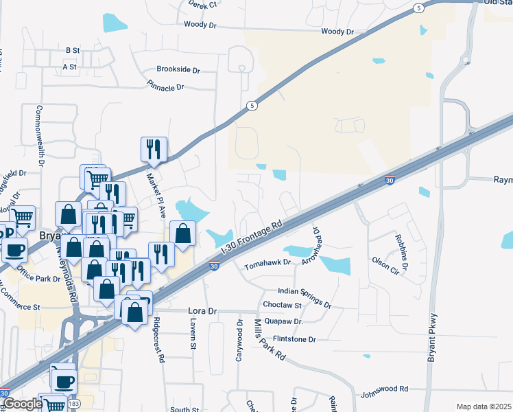 map of restaurants, bars, coffee shops, grocery stores, and more near 23738 Interstate 30 in Bryant
