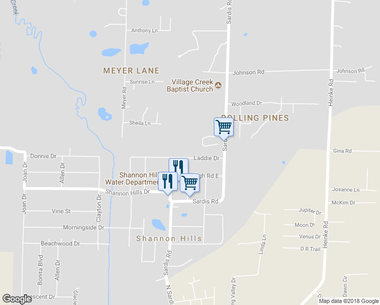 map of restaurants, bars, coffee shops, grocery stores, and more near 10216 Laddie Drive in Shannon Hills