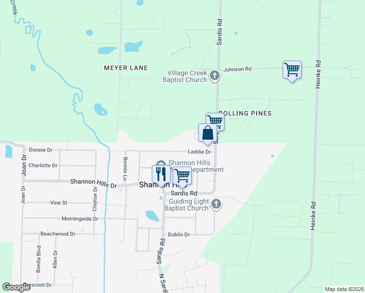 map of restaurants, bars, coffee shops, grocery stores, and more near 10216 Laddie Drive in Shannon Hills
