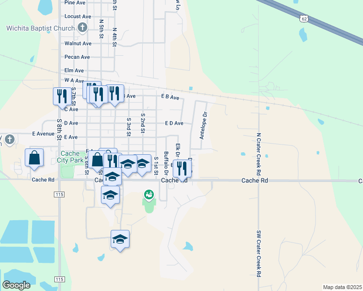 map of restaurants, bars, coffee shops, grocery stores, and more near 113 Elk Drive in Cache