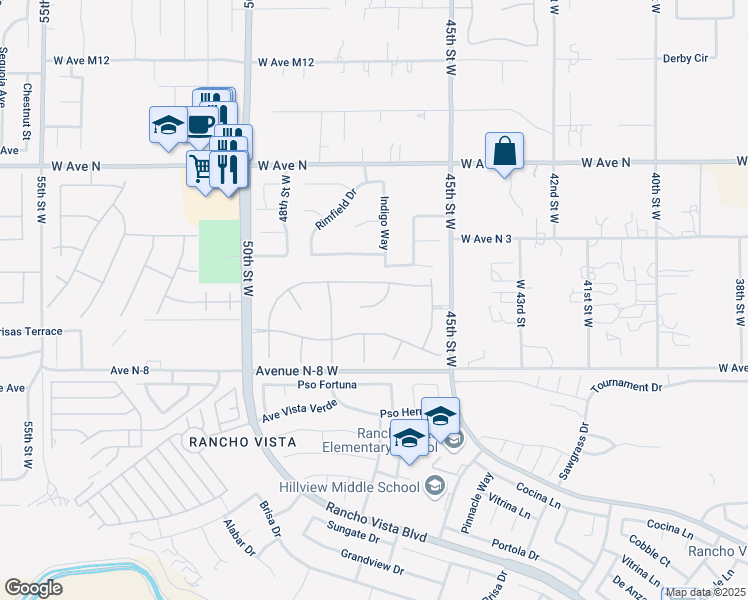 map of restaurants, bars, coffee shops, grocery stores, and more near 4645 Starstone Court in Palmdale