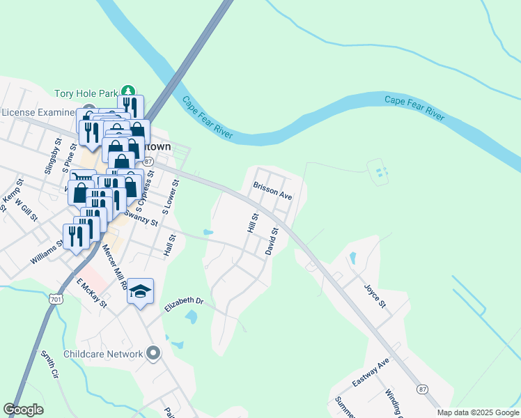 map of restaurants, bars, coffee shops, grocery stores, and more near 107 Hill Street in Elizabethtown
