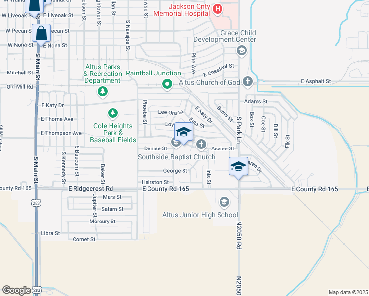 map of restaurants, bars, coffee shops, grocery stores, and more near 1200 South Glenda Street in Altus