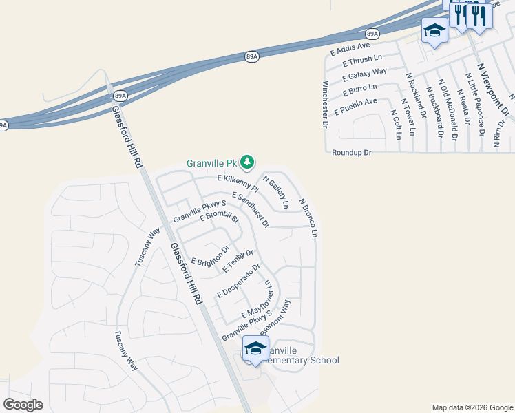 map of restaurants, bars, coffee shops, grocery stores, and more near 6833 Kilkenny Place in Prescott Valley